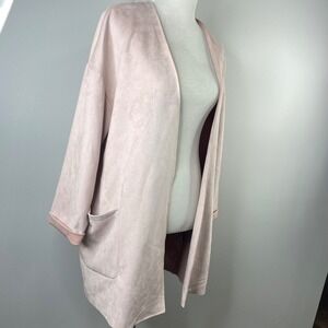 Joan Vass New York Faux Suede Open Front Cardigan Jacket Pink XL VA840
